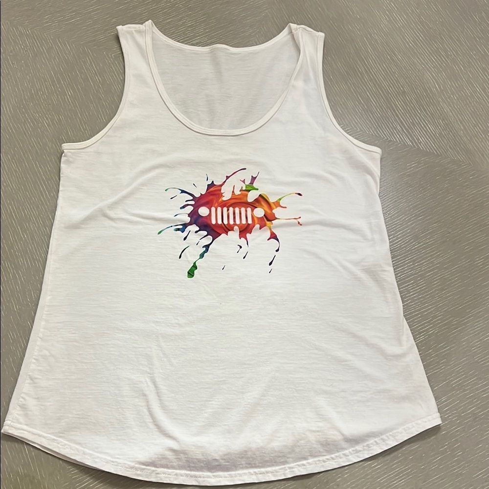 Jeep Splash White Tank Top with Colorful Graphic